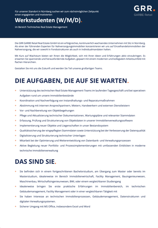 Werkstudent Technisches Real Estate Management